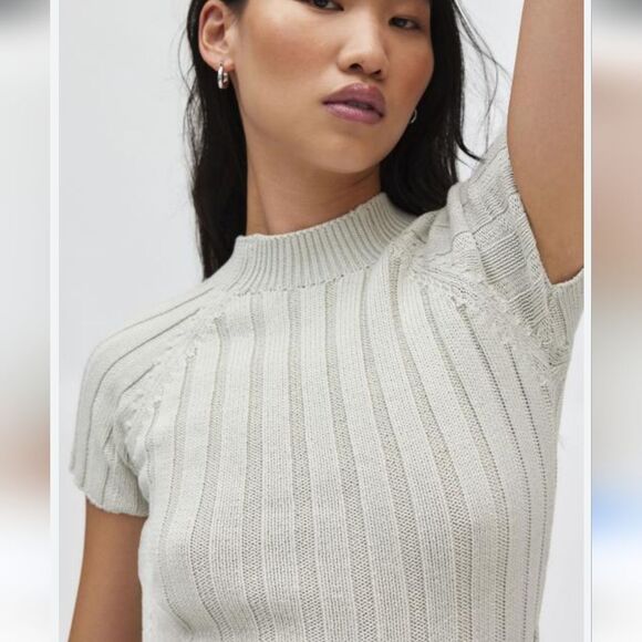 Silence + Noise grey rib-knit Mock Neck Tunic Sweater size M - Picture 4 of 5